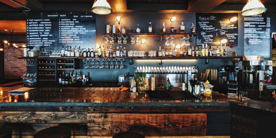 Empty bar with hanging lights