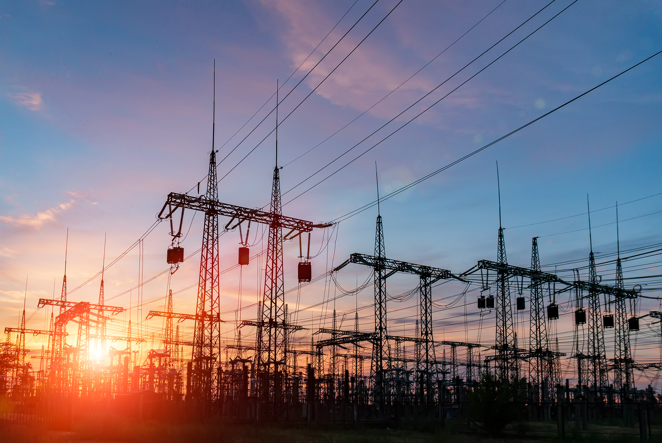 Electricity grid at sunset