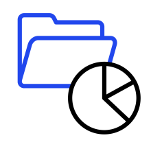 Icon showing a folder and pie chart