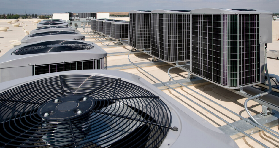 Air conditioning units on top of a building