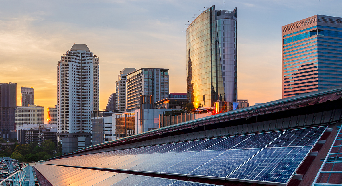 Buildings with solar panels