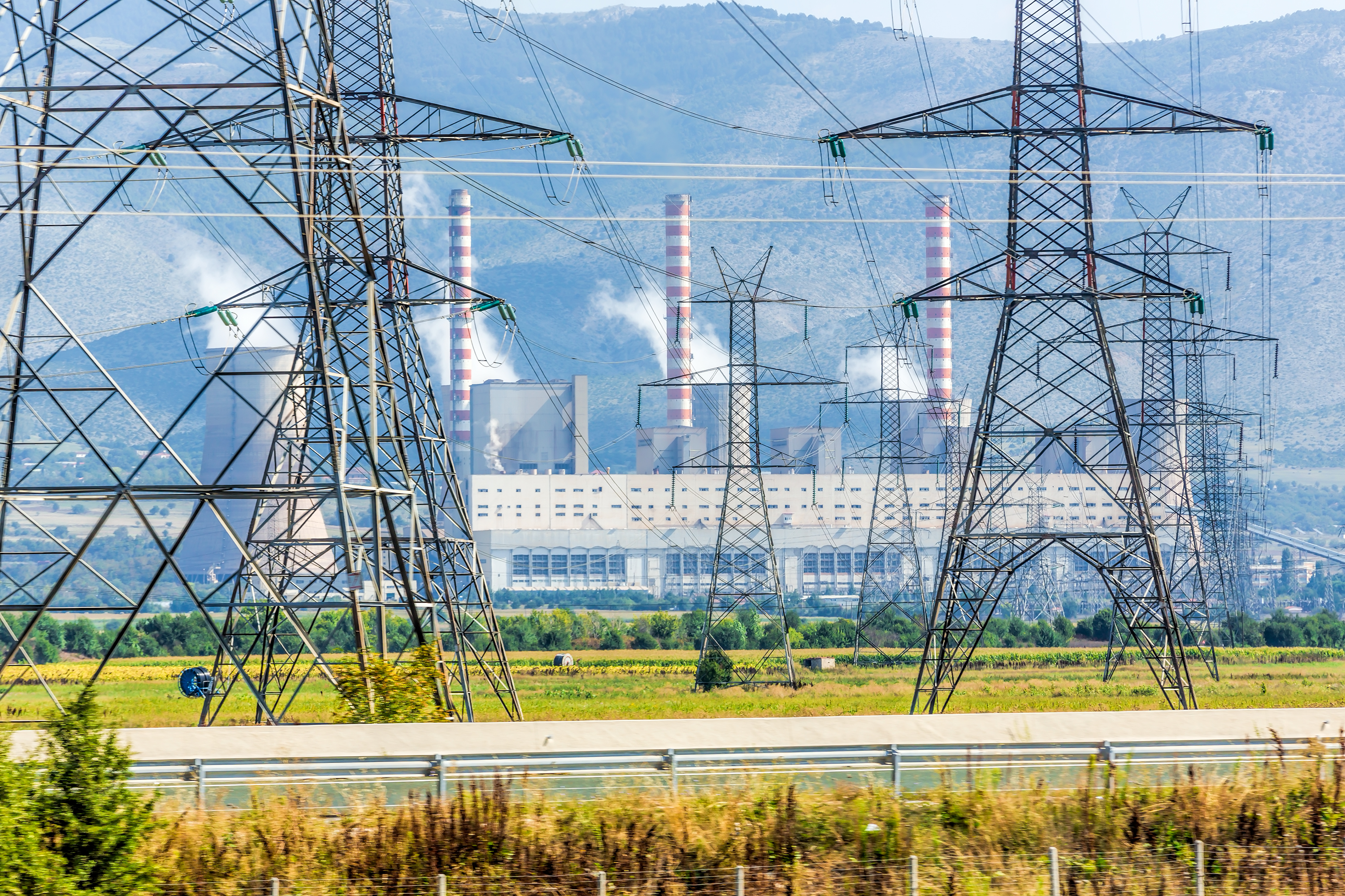 Electric Pylons and combined heat, power plant, electrical station