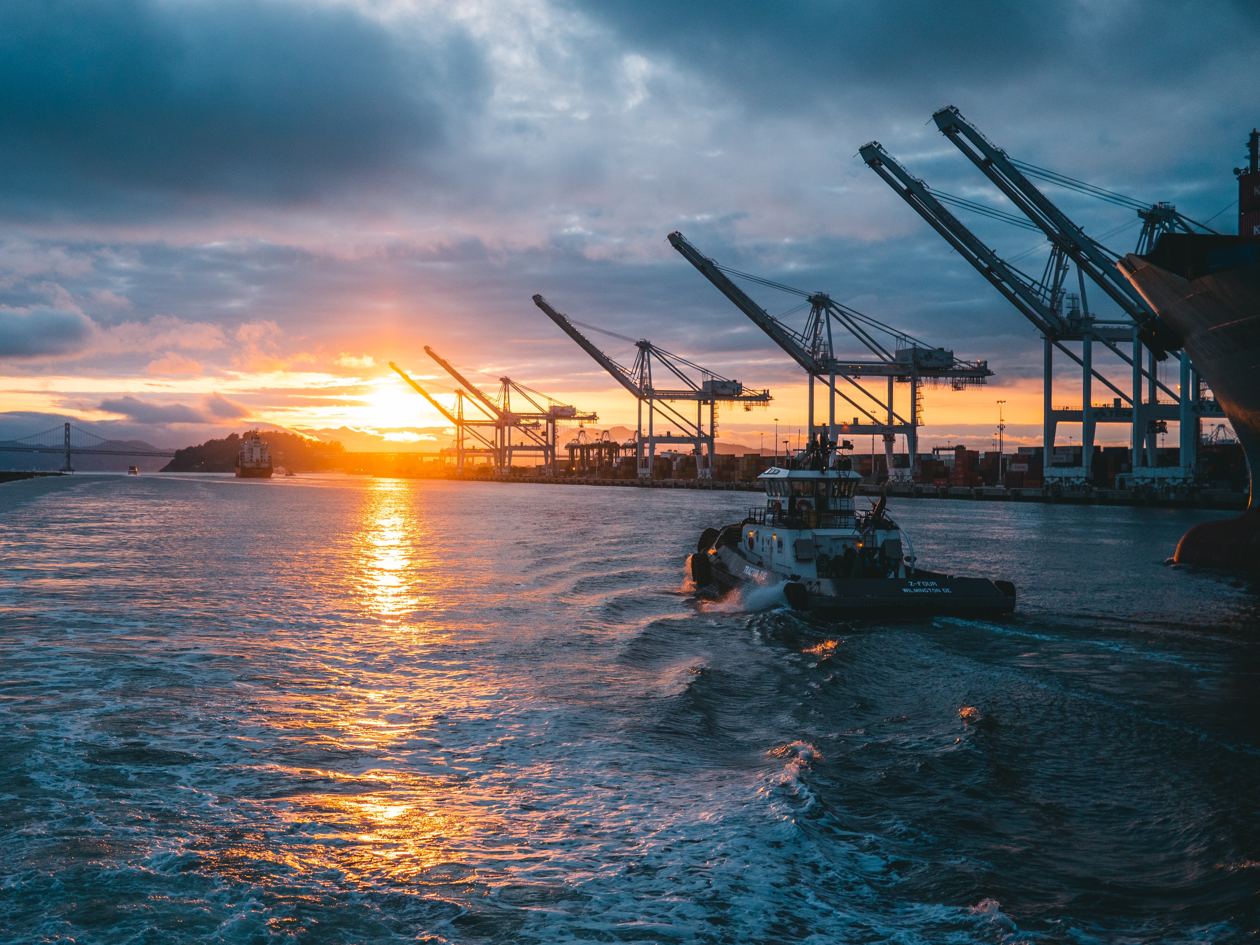 Shipping yard sunset