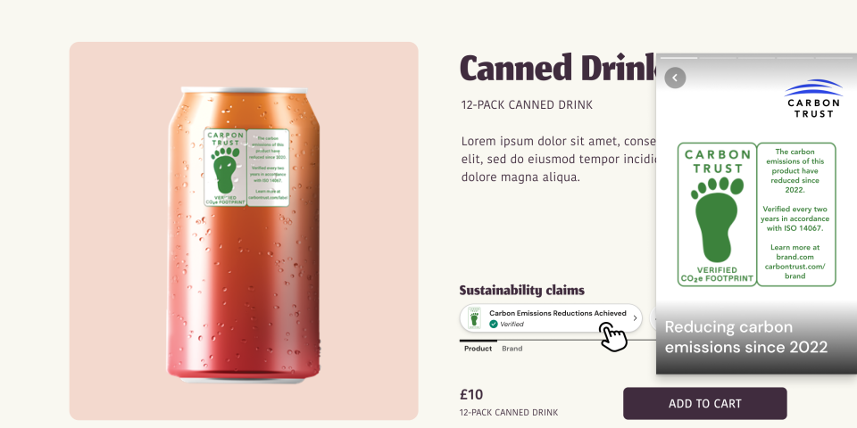 Mock up of the Carbon Trust label via Provenance widget.