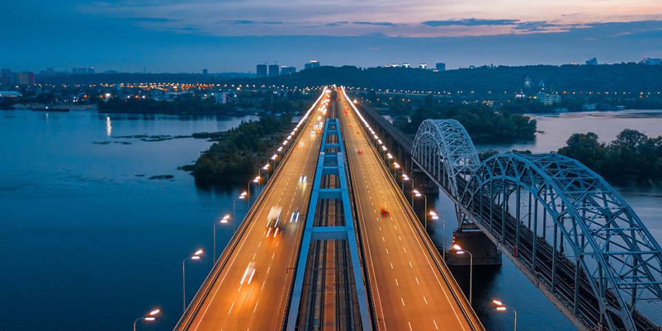 Aerial view of bridge at night