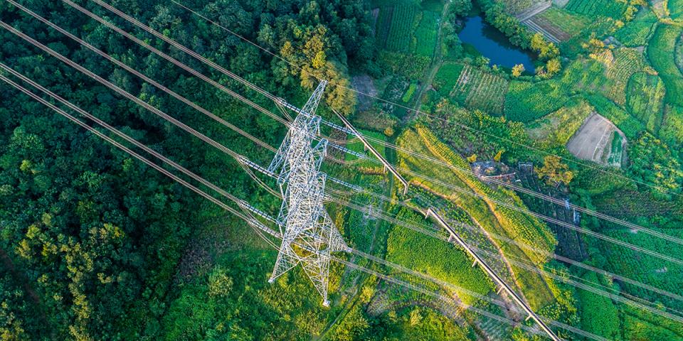 Power lines over field