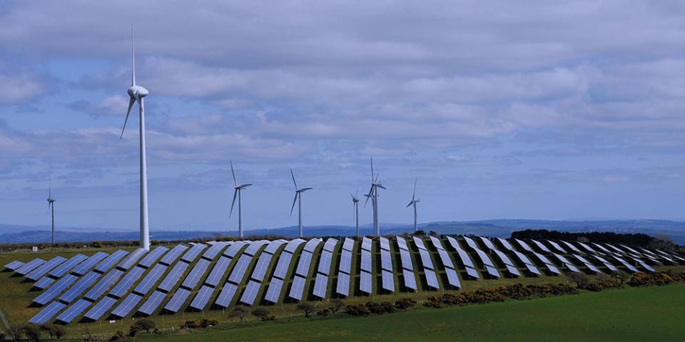 wind turbines and solar panels
