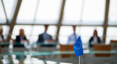 EU parliament meeting with EU flag