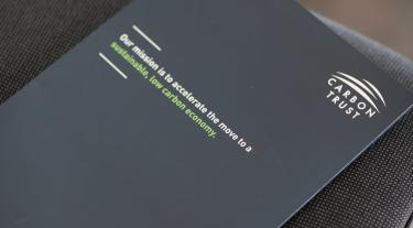 image of front cover of Carbon Trust folder with the title reading: "Our mission is to accelerate the move to a sustainable, low carbon economy"