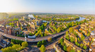 Aerial view of Hammersmith in the morning, London, UK