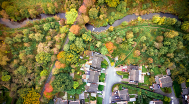 Aerial view of homes in England