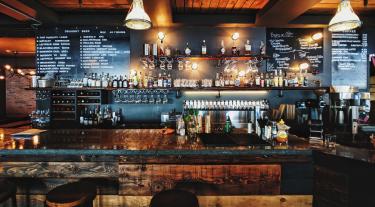 Empty bar with hanging lights