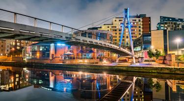 Footbridge across the Aire River in Leeds, England