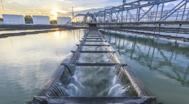 Water Treatment Plant process at sunset