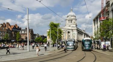 Trams in Old Market Square, Nottingham