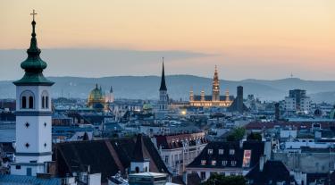 Skyline and rooftops of Vienna at dusk