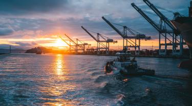 Shipping yard sunset